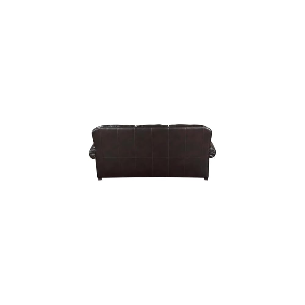 Atmungsaktives Sofa mit Kunstlederbezug, braunes Finish, Massivholzgestell, Polsterung aus hochdichtem Schaumstoff, Ziernägel, Dekokissen, Füße aus Espresso-Holz, traditionelle Wohnzimmersitzmöbel