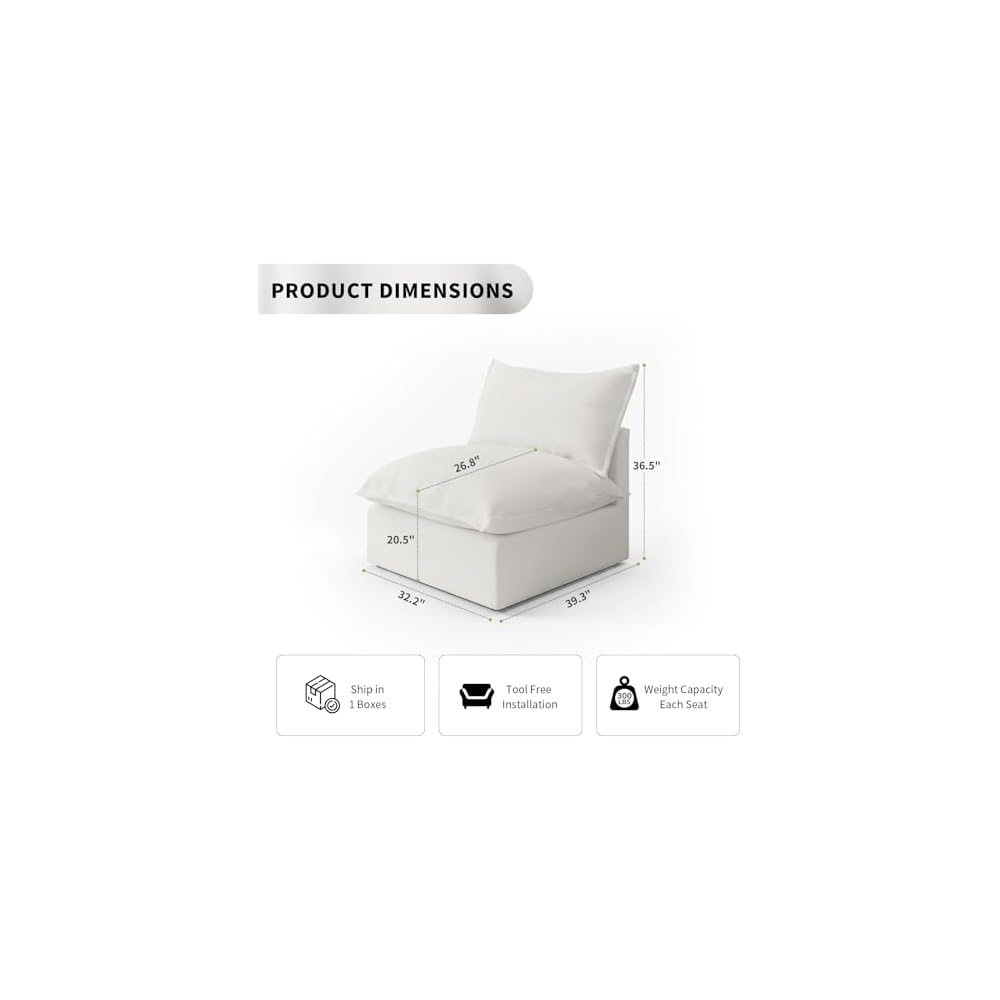 Cloud Sectional Couches, Down Filled Sofa for Living Room,Modular Sofas Cloud Couch,Detachable Couch Covers,Cream White