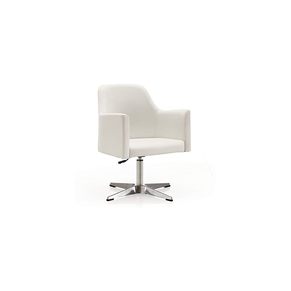 Pelo Modern Swivel Accent Chair with 360° Turn, Adjustable Height, Faux Leather Upholstery & Chrome Base, Unique Tight Welded Construction, Set of 2, White