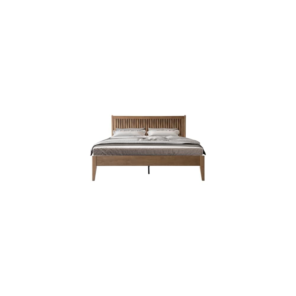 Queen-Size-Bettgestell mit Kopf- und Fußteil, Massivholz-Plattformbett, Metallbeine, stabile Struktur mit 12 Latten, kein Lattenrost erforderlich, geräuscharm und rutschfest, einfache Montage, Scheunenholz-Optik OLQ-30