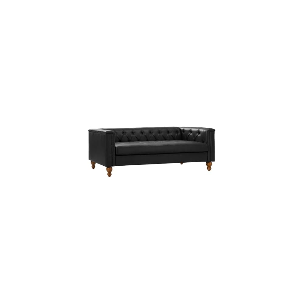 81,5" B Chesterfield-Sofa aus Kunstleder mit knopfgetufteter Rückenlehne, 3-Sitzer-Sofa mit Massivholzbeinen, traditionelles Sofa für Wohnzimmer, Schlafzimmer, Apartment, Schwarz