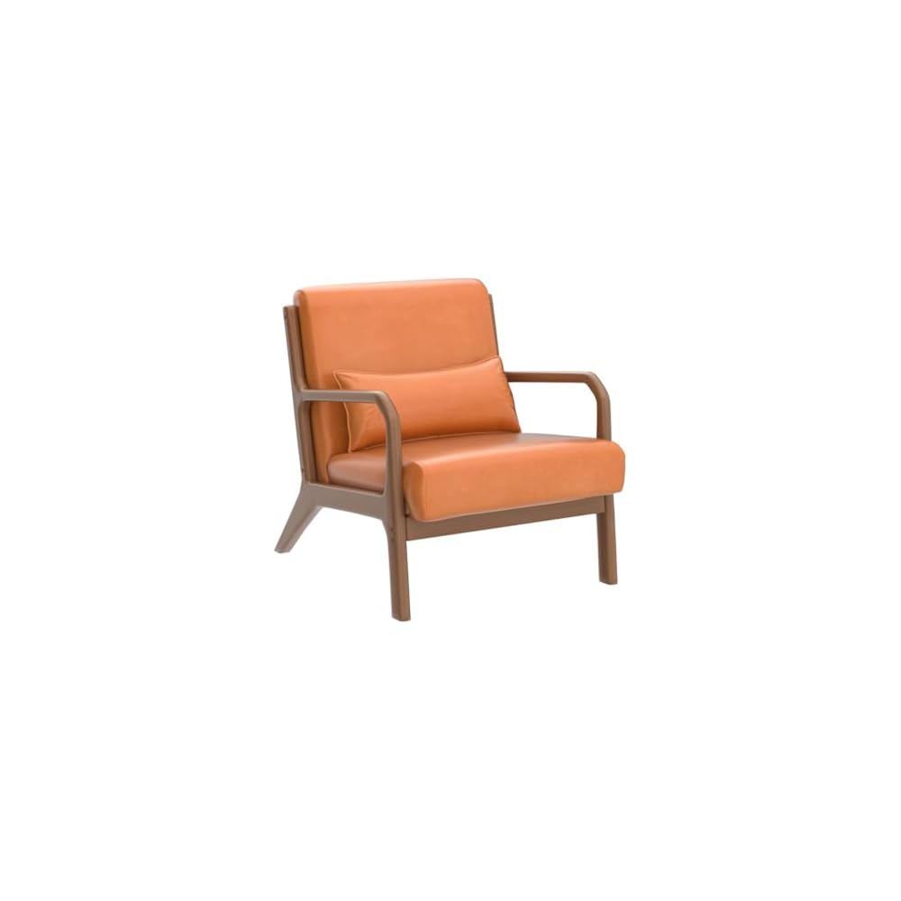 30" H Mid Century Yellowish Brown Accent Armchair, Single Reading Sofa, PU Leather Lounge Chair with Walnut Ruberwood Frame for Livingroom or Office