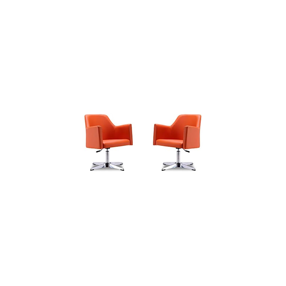 Pelo Modern Swivel Accent Chair with 360° Turn, Adjustable Height, Faux Leather Upholstery & Chrome Base, Unique Tight Welded Construction, Set of 2, White
