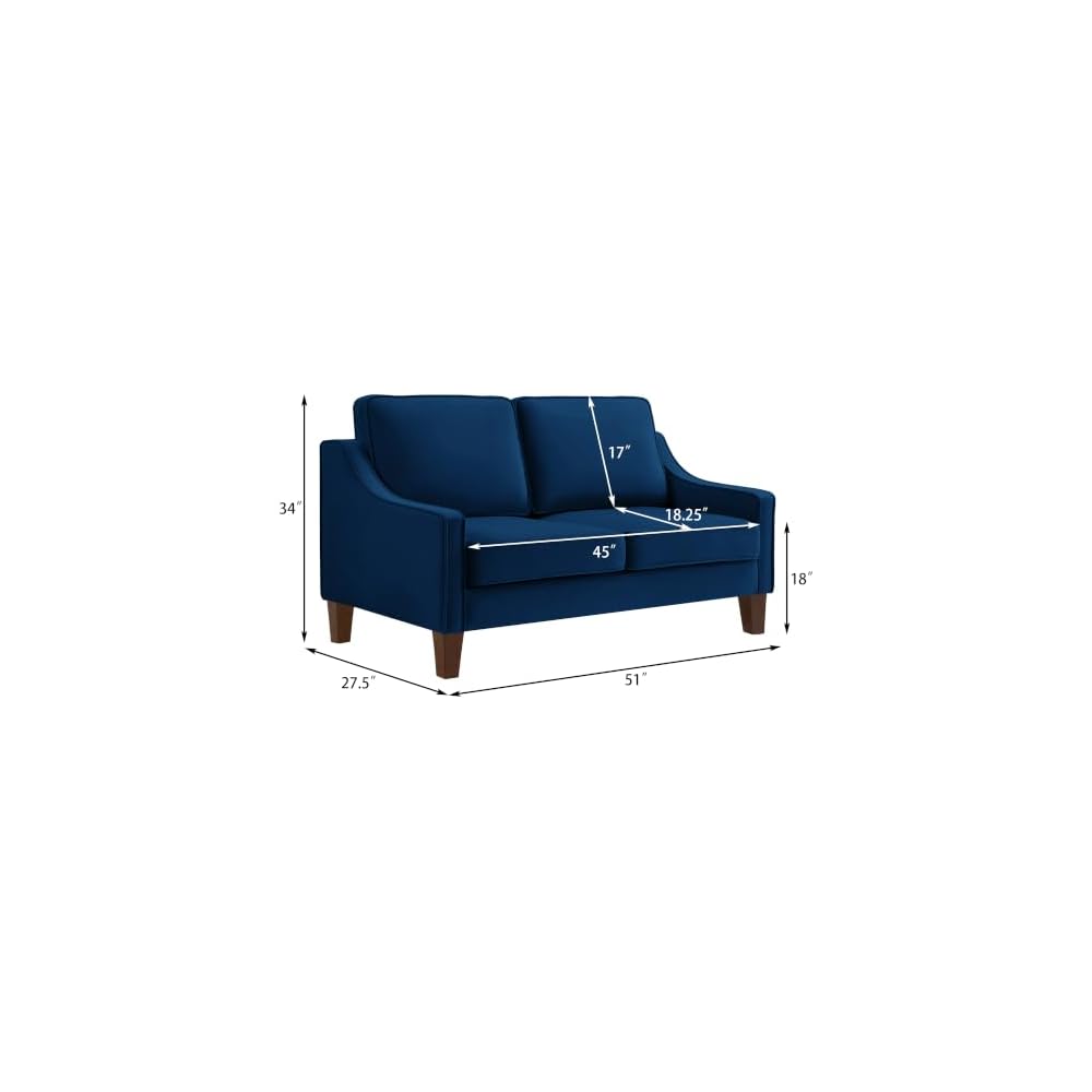 Modernes Samt-Loveseat-Sofa, gepolstertes 2-Sitzer-Sofa mit Holzbeinen, bequemes kleines Sofa für Wohnzimmer, Schlafzimmer und kleine Räume, Marineblau