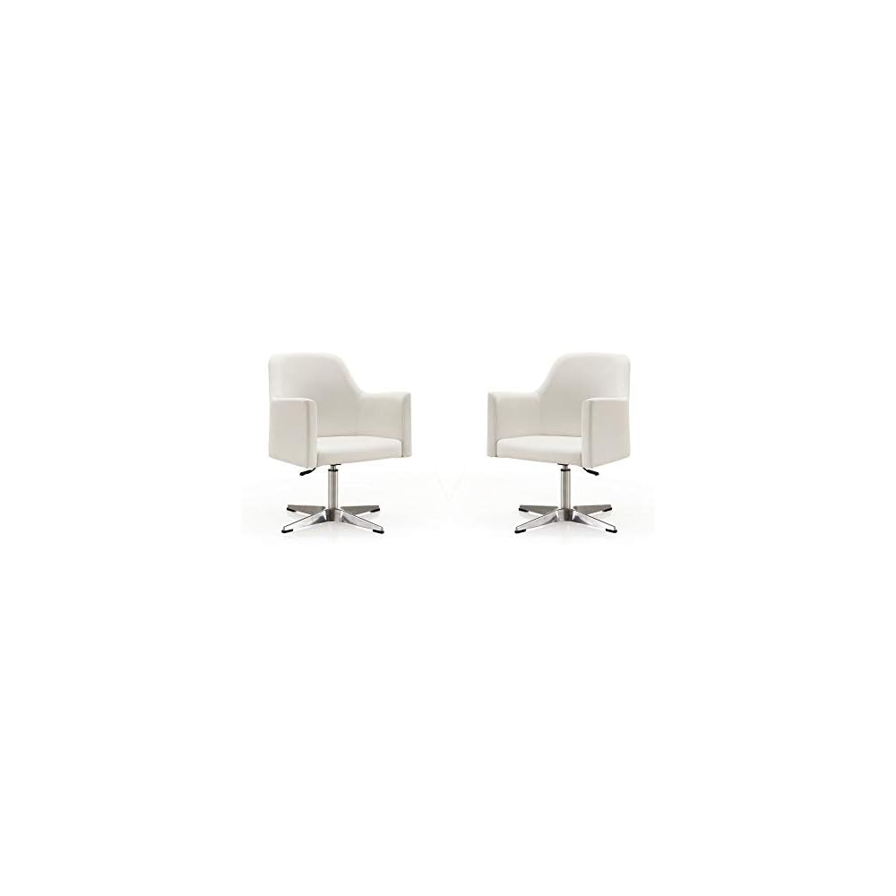 Pelo Modern Swivel Accent Chair with 360° Turn, Adjustable Height, Faux Leather Upholstery & Chrome Base, Unique Tight Welded Construction, Set of 2, White