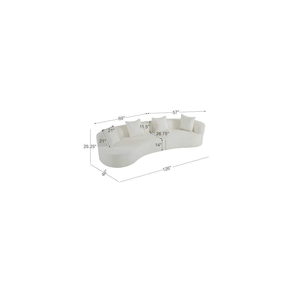 126-Zoll gebogenes Ecksofa, modulares Samt-Sofa, Beige