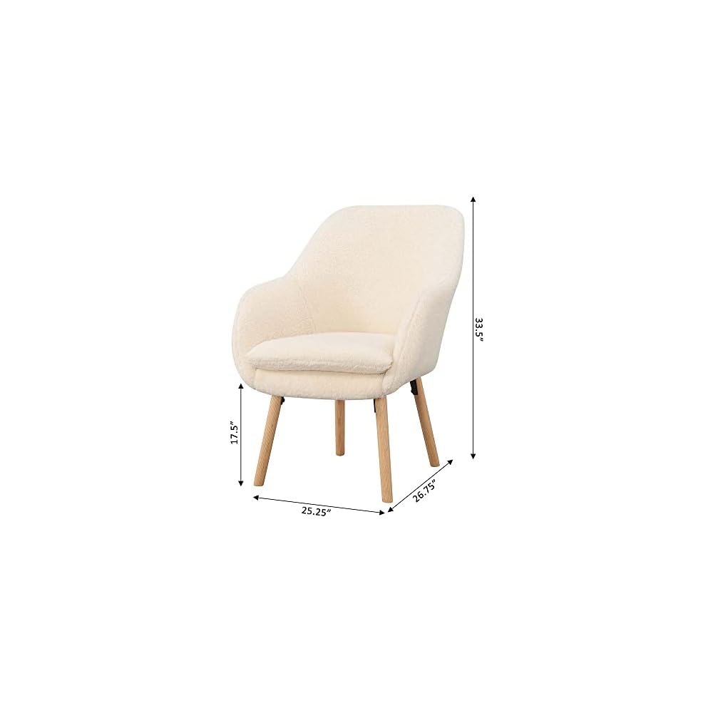 Take a Seat Charlotte Wingback Sherpa Accent Armchair 25.25" - Boho Transitional Boucle Lounge Chair for Office, Den, Living Room, Sherpa Cream