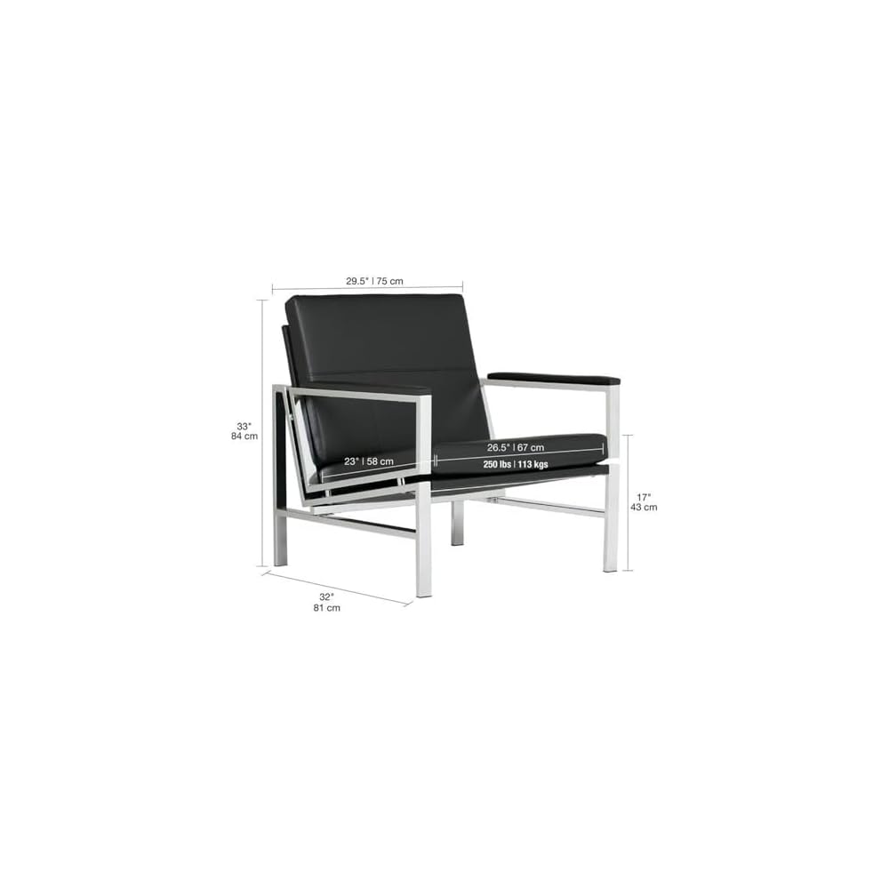 Atlas Modern Accent Chair in Blended Leather, Chrome / Black