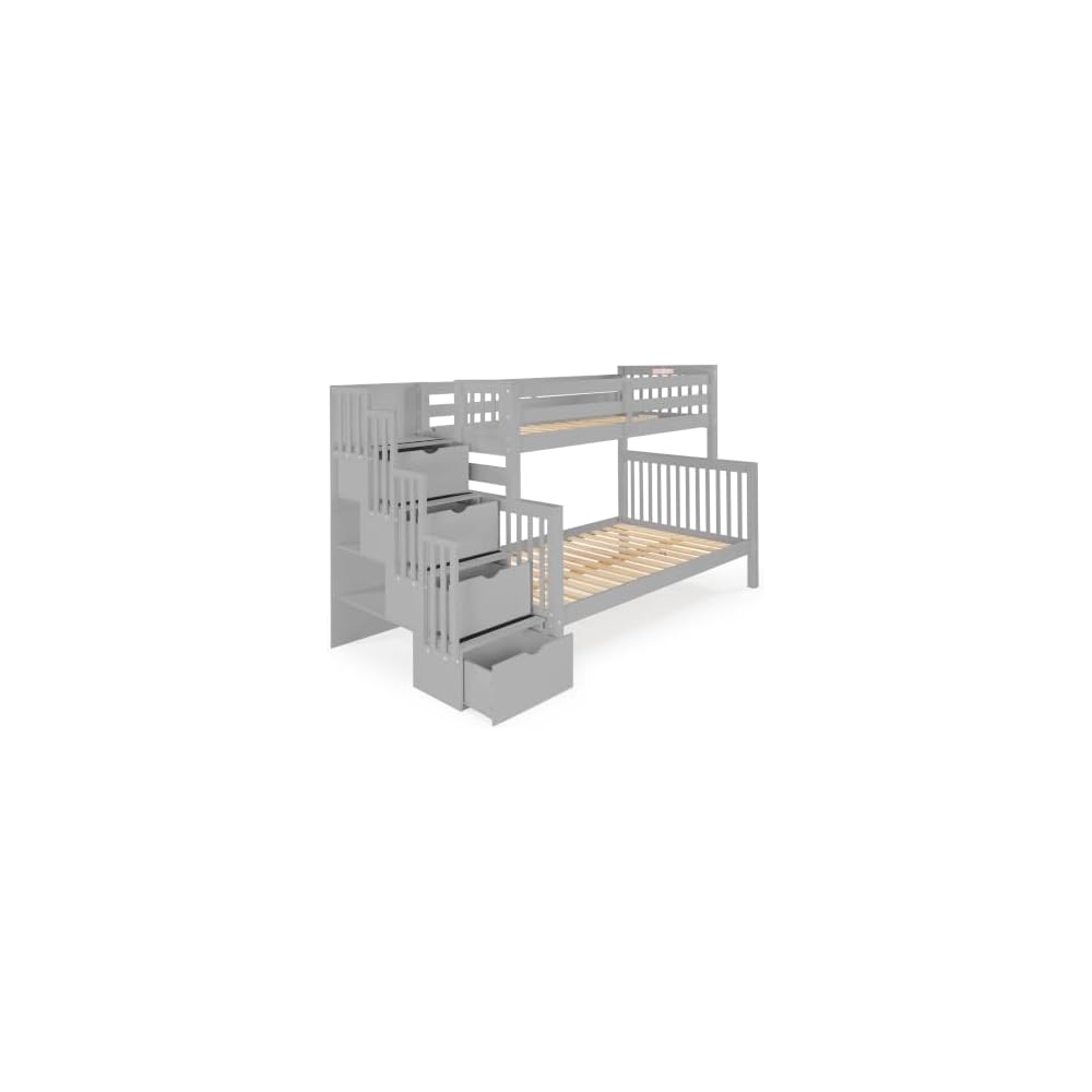 Stairway Bunk Beds Twin Over Full with 4 Drawers in the Steps, Gray