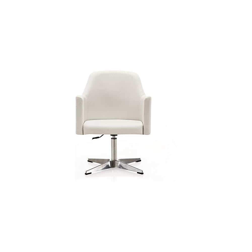 Pelo Modern Swivel Accent Chair with 360° Turn, Adjustable Height, Faux Leather Upholstery & Chrome Base, Unique Tight Welded Construction, Set of 2, White