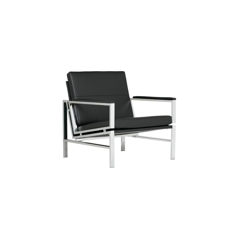 Atlas Modern Accent Chair in Blended Leather, Chrome / Black