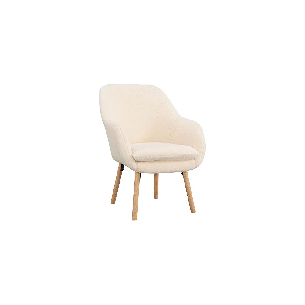 Take a Seat Charlotte Wingback Sherpa Accent Armchair 25.25" - Boho Transitional Boucle Lounge Chair for Office, Den, Living Room, Sherpa Cream