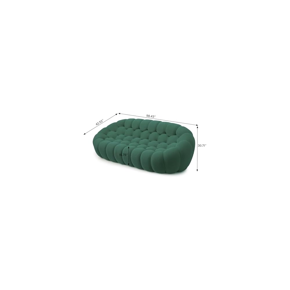 3 Seater Bubble Sofa Curved Couch, 98.43'' Comfy Upholstered Mesh Fabric Floor Sofa, 3D Honeycomb Shape Modern Couch for Living Room, Office, Apartment, Small Space (Green)