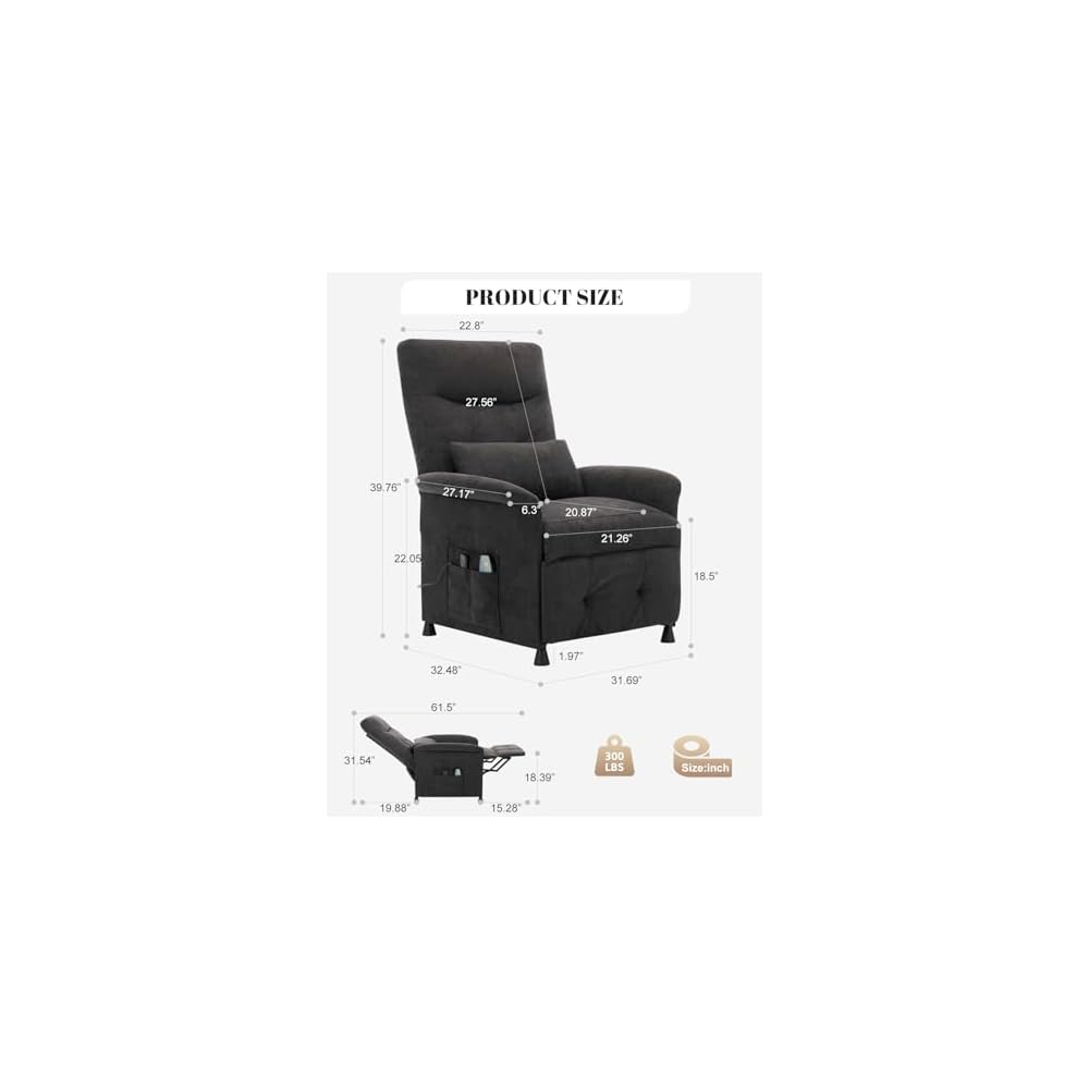 Power Recliner Chair for Adults - Electric Reclining Sofa with Side Pocket & Remote, Adjustable Recliner for Living Room or Home Theater Seating