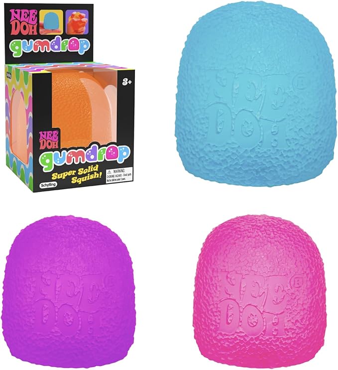 Schylling NeeDoh Gumdrop – Strukturiertes sensorisches Spielzeug mit superfestem Squish – 2,5″ hoch – Farben können variieren (1er-Pack)