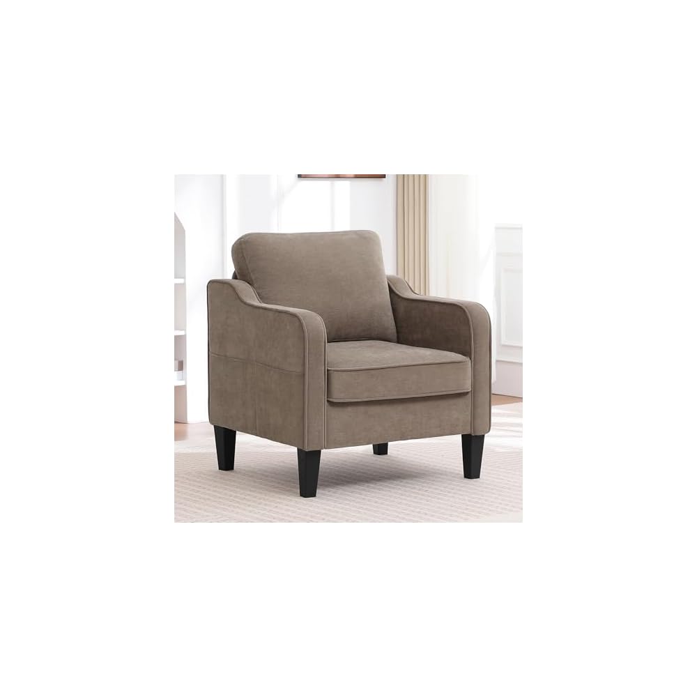 Akzentstuhl für das Wohnzimmer, Mid-Century moderner Lesesessel für das Schlafzimmer, gepolsterter Armlehnstuhl mit Seitentaschen, bequemer Einzelsessel für Büro, Wohnung, kleines Zimmer, Hellbraun