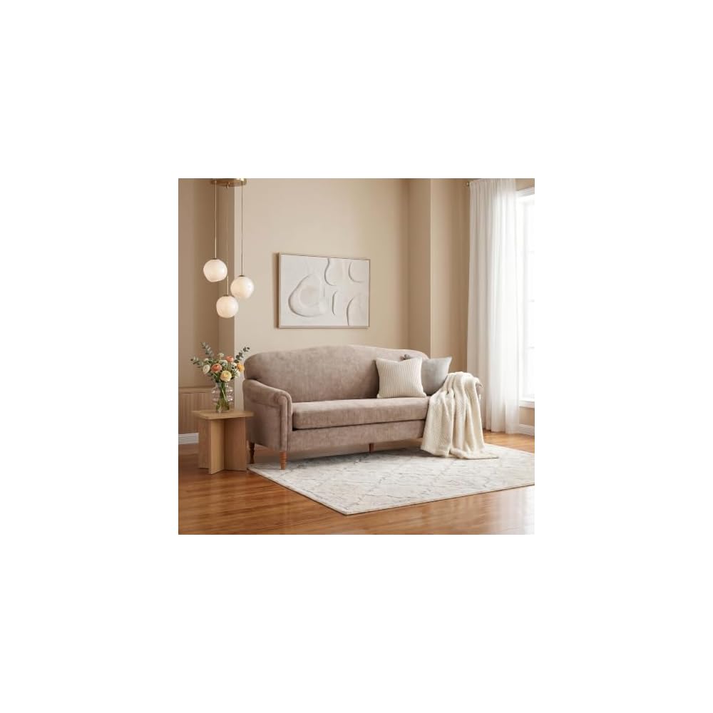 Sola 77,5'' Modernes Loveseat-Sofa aus Chenille mit gerollten Armlehnen und Rahmen aus Kautschukholz, 2-Sitzer-Sofa für Wohnzimmer, bequeme Couch für Hotel/Apartment, Haferfarben