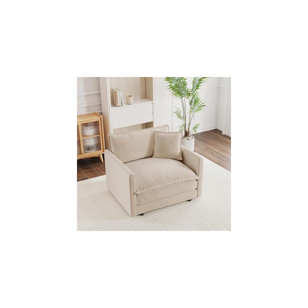 41,4" breites Einzelsofa, bequemer, tief gepolsterter Chenille-Sessel mit Zierkissen für Wohnzimmer, Schlafzimmer, Büro und Apartment, Hellkaffee
