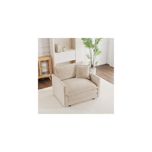 41.4" W Single Seat Sofa, Chenille Comfy Deep Upholstered Couch Armchair with Toss Pillow for Living Room Bedroom Office Apartment, Light Coffee