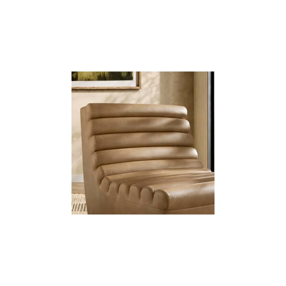 Corbin Vegan Leather Accent Chair with Channel Tufting in Toast
