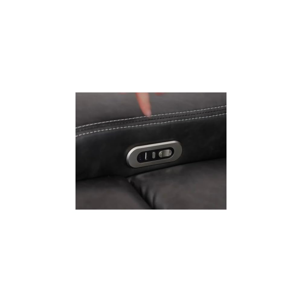 3-teiliges elektrisches Relaxsofa-Set aus echtem schwarzem Leder