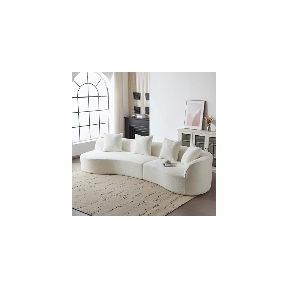 126-Zoll gebogenes Ecksofa, modulares Samt-Sofa, Beige