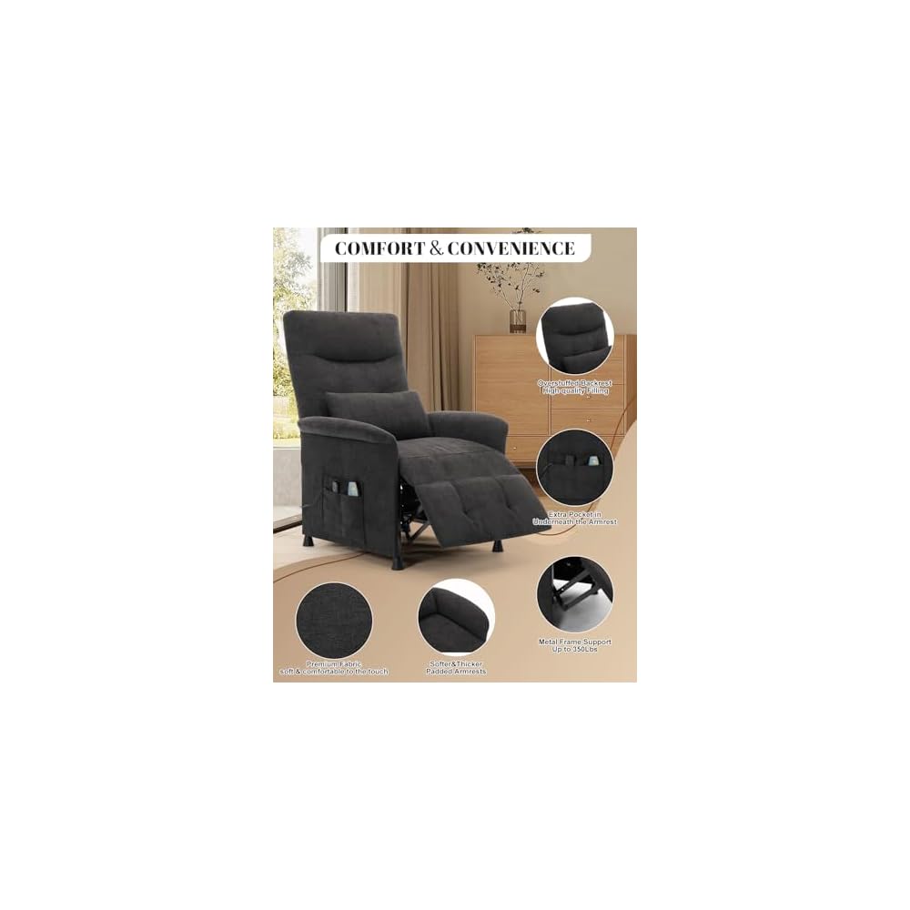 Power Recliner Chair for Adults - Electric Reclining Sofa with Side Pocket & Remote, Adjustable Recliner for Living Room or Home Theater Seating