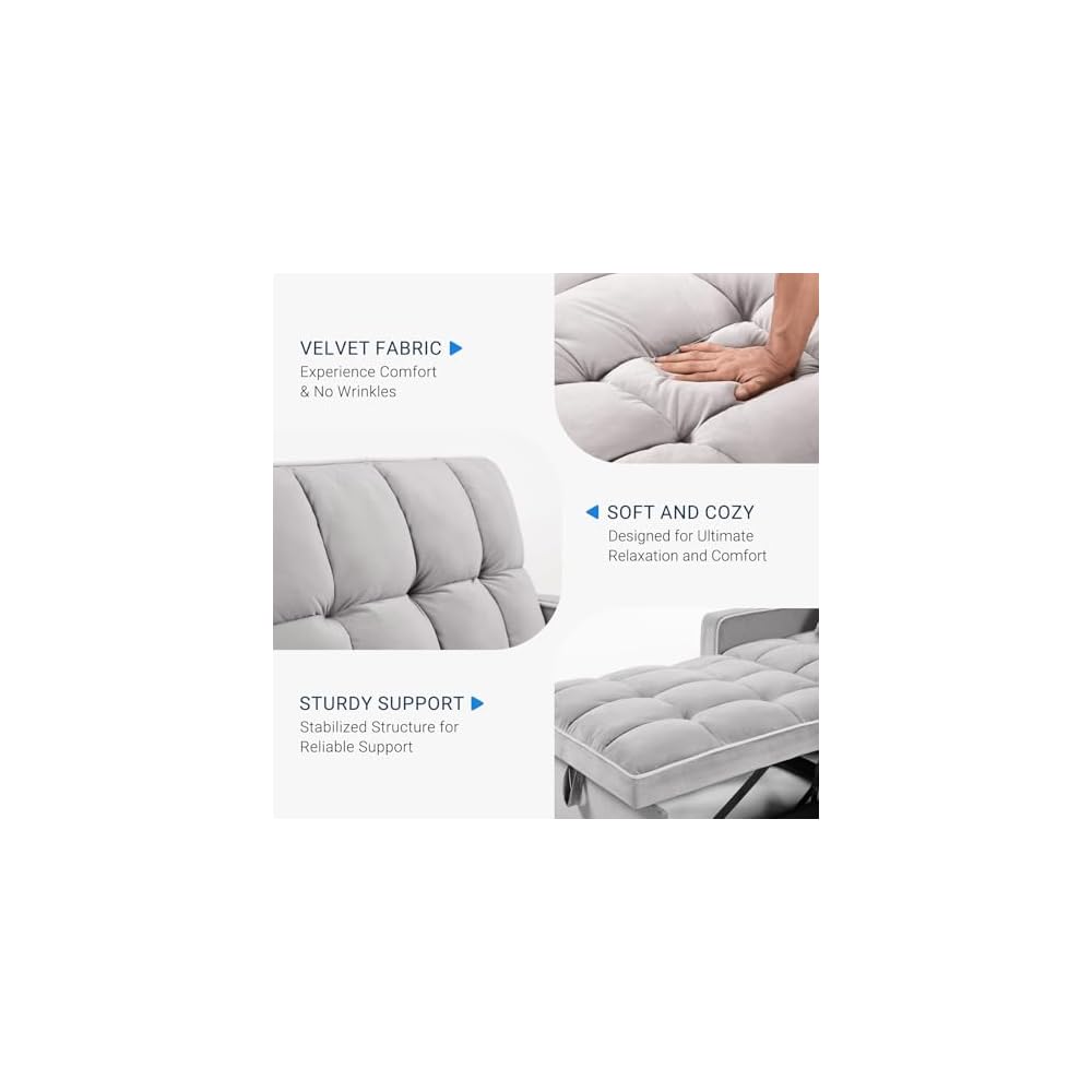 Schlafsofa-Sessel, 3-in-1 Schlafsofa mit 3-stufig verstellbarer Rückenlehne, ausziehbarer Schlaf-Sessel, strapazierfähiger Samtstoff, für Wohnzimmer, Schlafzimmer, Grau