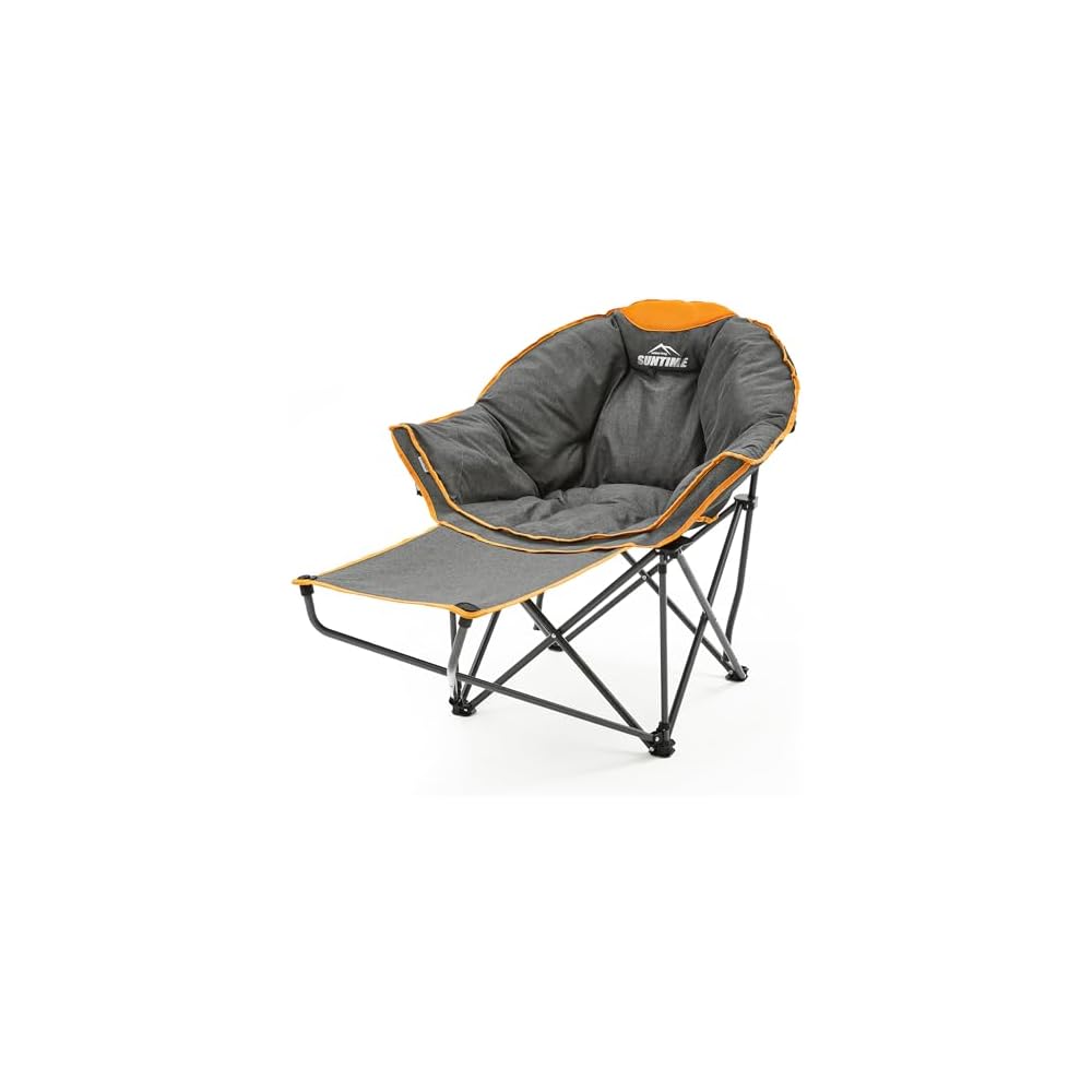 Oversized Padded Comfy Camping Chair with Removable Footrest,Orange