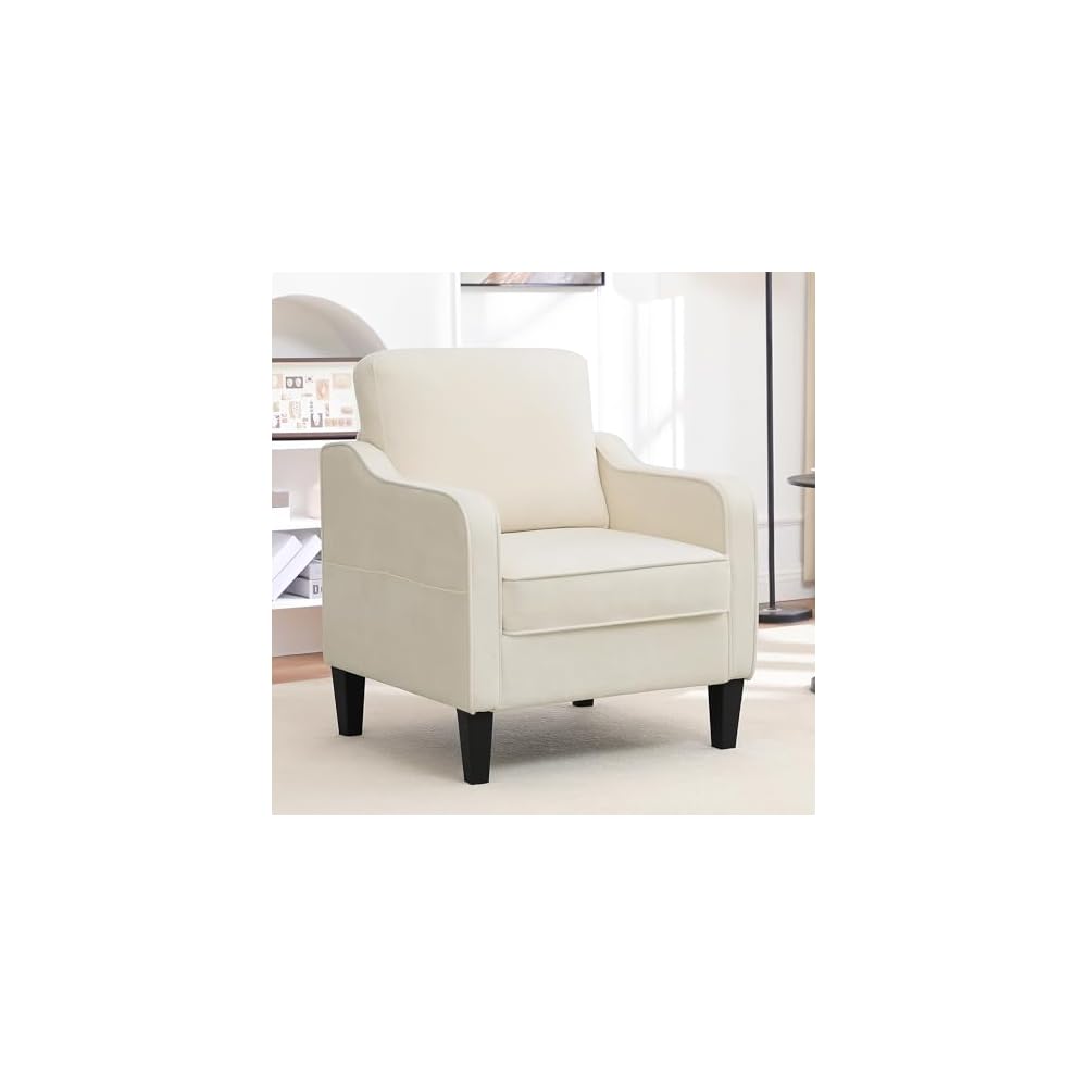 Akzentstuhl für das Wohnzimmer, Mid-Century-Modern-Lesesessel für das Schlafzimmer, gepolsterter Armlehnstuhl mit Seitentaschen, bequemes Einzelsofa für Büro, Wohnung, kleine Räume, Hellbraun