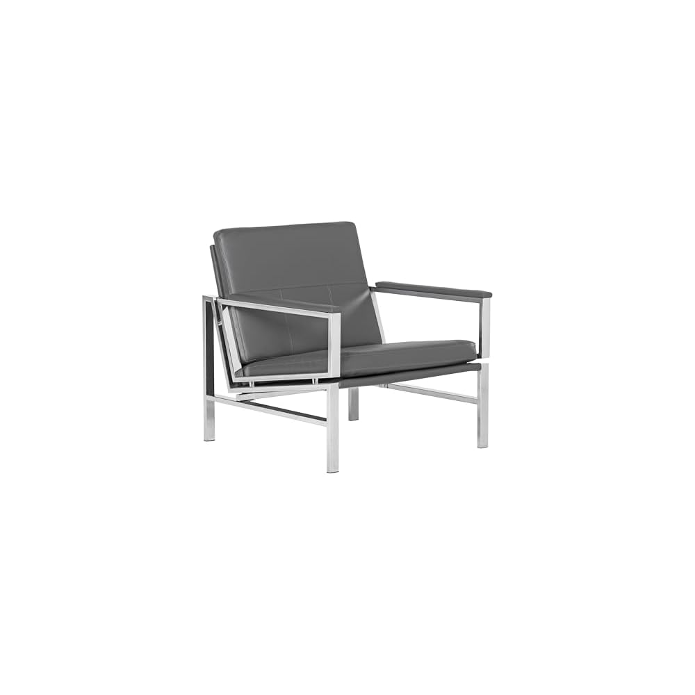 Atlas Modern Accent Chair in Blended Leather, Chrome / Black