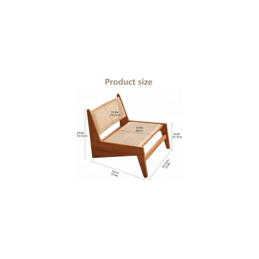 Japanese Sleek Back Support Chair - Solid Wood & Rattan Floor Seating for Balcony, Single Lounge Chair, Modern Design, Comfortable and Stylish (Brown)