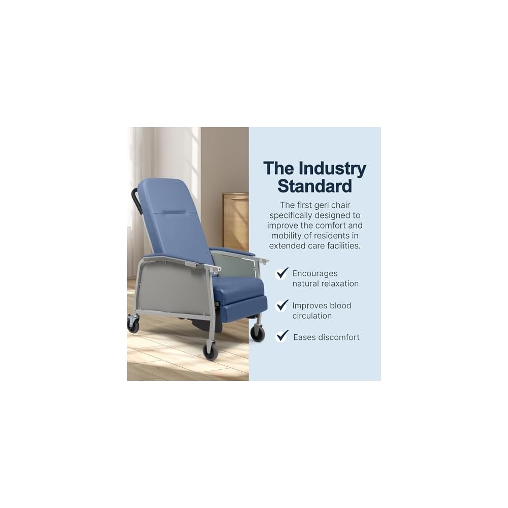 Lumex 3-Position Medical Recliner, Reclining Geri Chair with Wheels, Blue Ridge