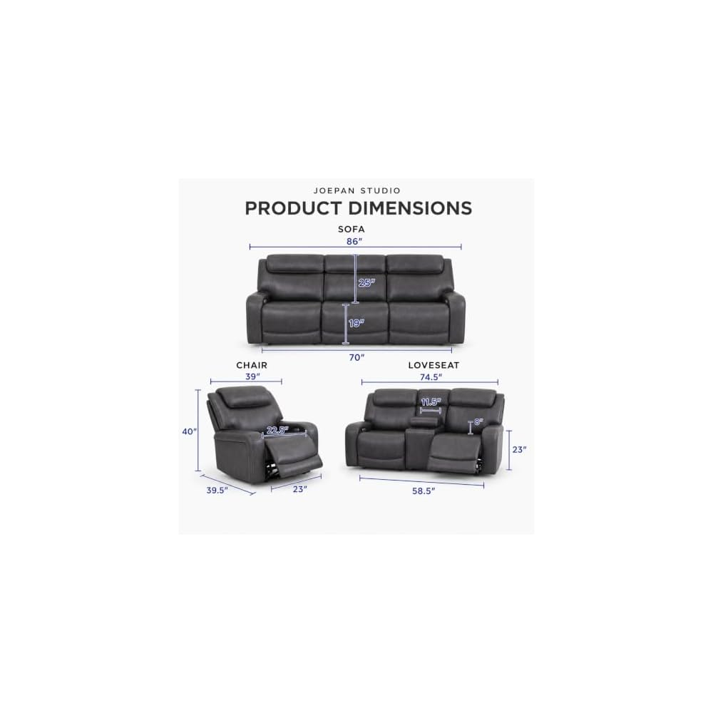 Black Genuine Leather 3-Piece Power Reclining Sofa Set