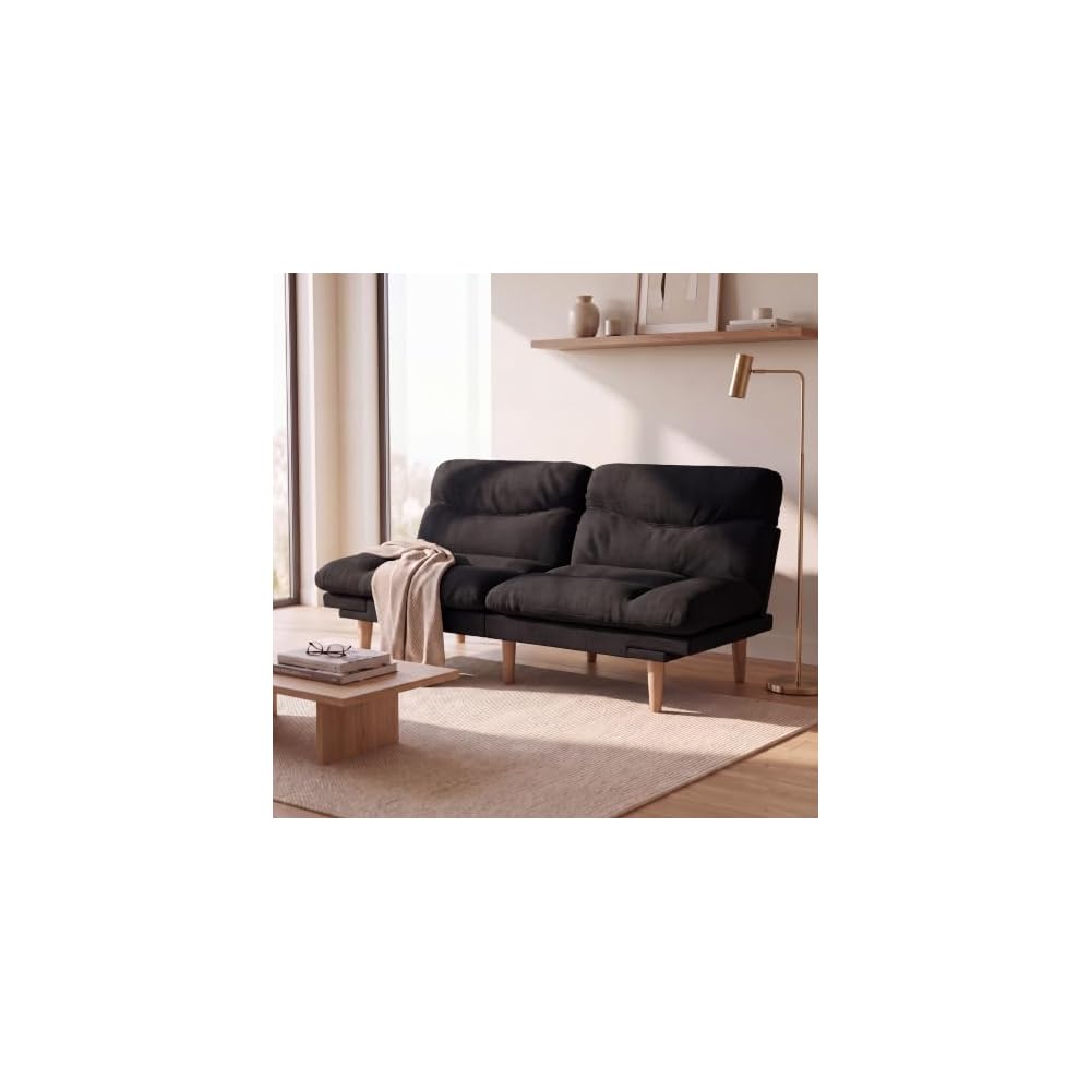 Futon Sofa Bed, 66'' Loveseat with Adjustable Armrest & Backrest