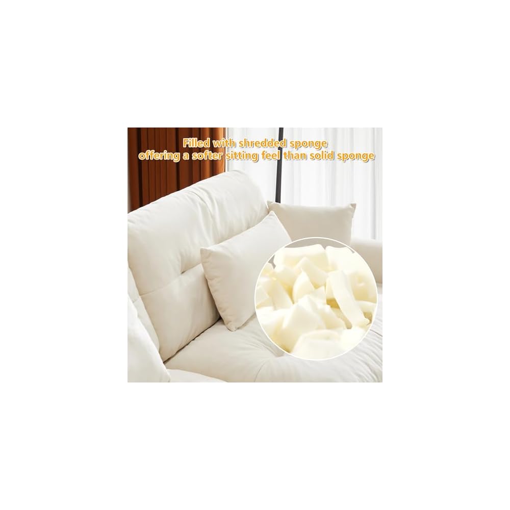 Modern Oversized Modular Sectional Sofa, 2-Seater L-Shaped Loveseat Cloud Couch with Ottoman, Pillows and Overthick Cushion, Comfy Velvet Living Room Sofa Set for Home Theater or Apartment, Cream