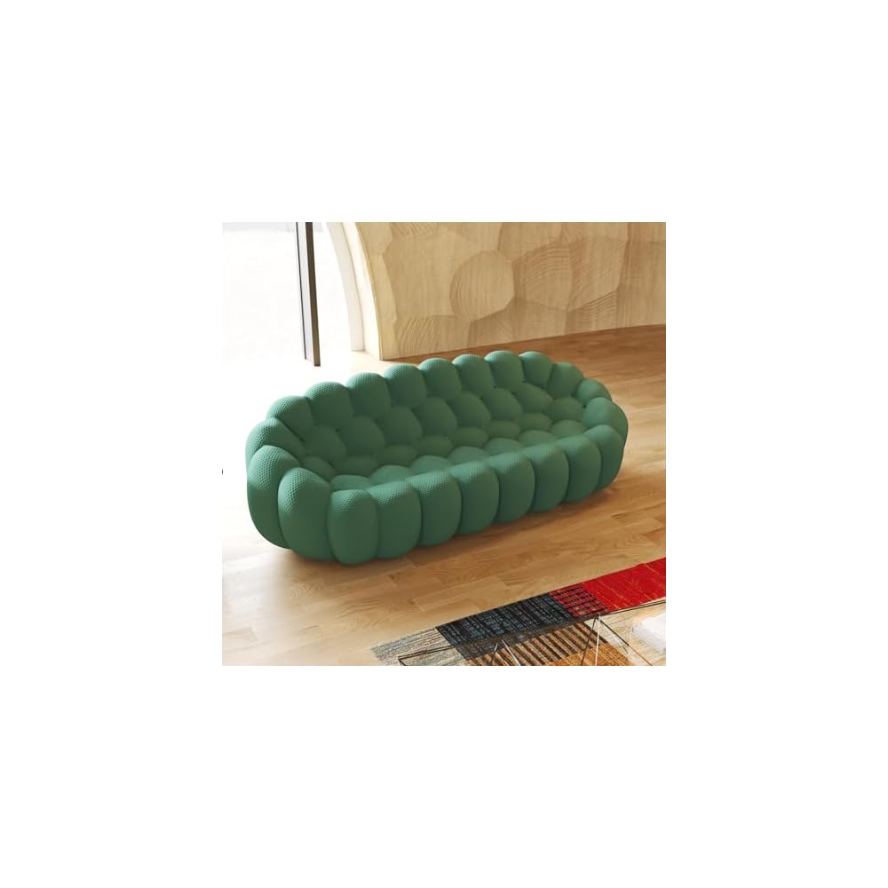 3 Seater Bubble Sofa Curved Couch, 98.43'' Comfy Upholstered Mesh Fabric Floor Sofa, 3D Honeycomb Shape Modern Couch for Living Room, Office, Apartment, Small Space (Green)