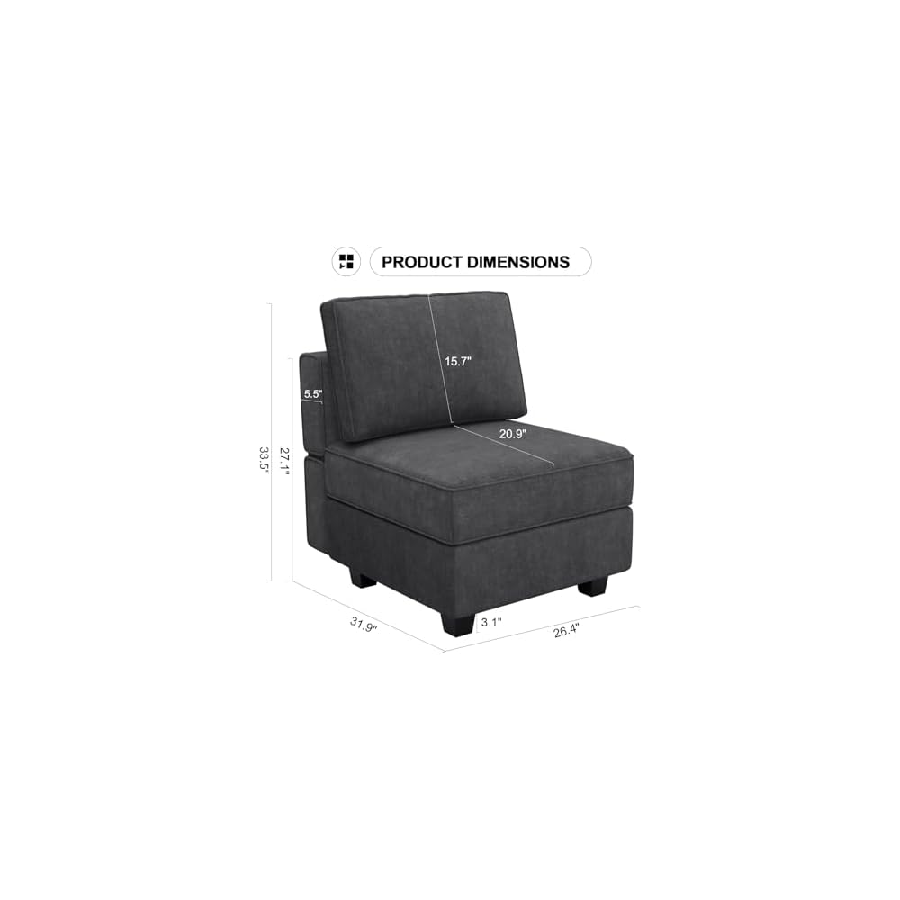 Terry Fabric Modular Sectional Sofa Middle Seat Module Couch Side Sectional Free Configuration Middle Part Dark Grey