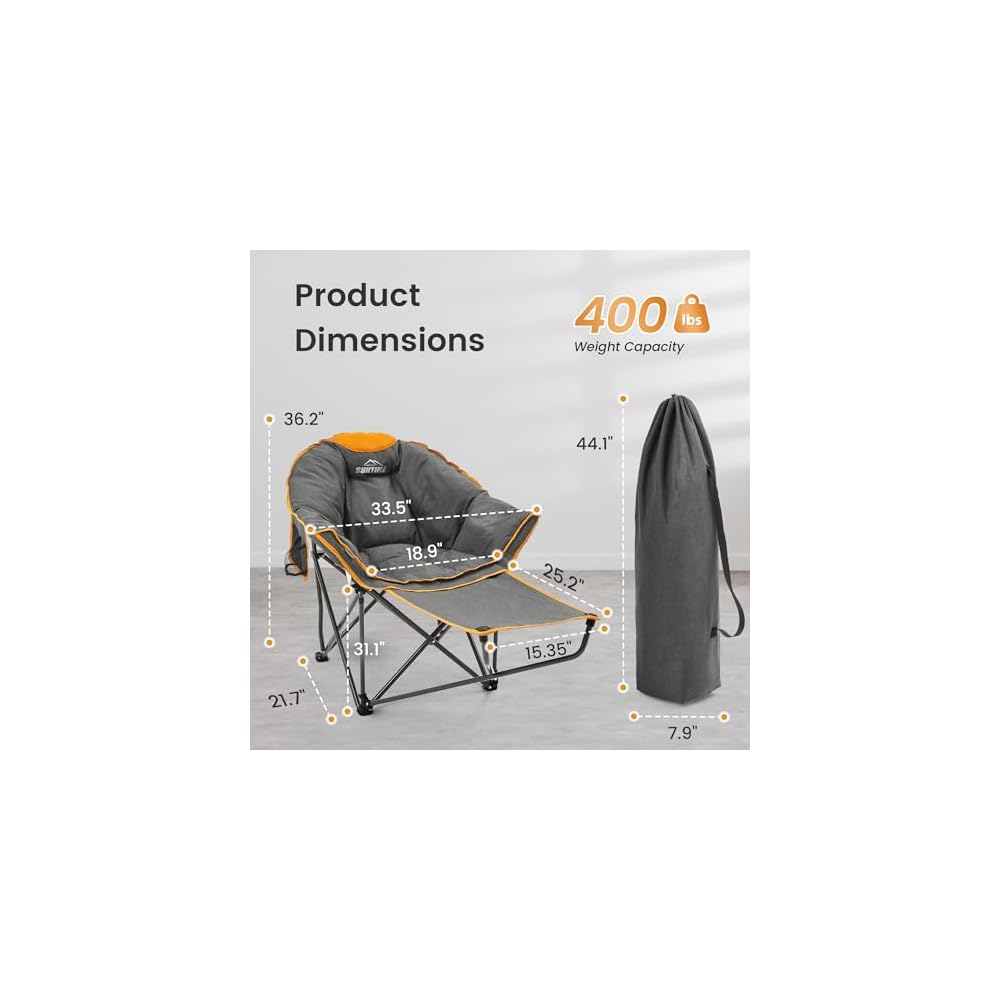 Oversized Padded Comfy Camping Chair with Removable Footrest,Orange
