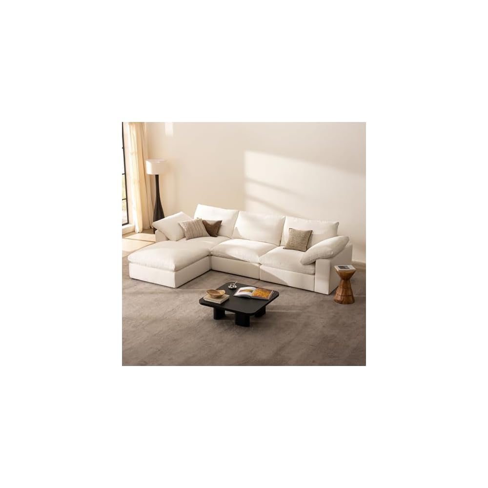 Cloud Couch Oversized Modular Sectional Sofa True Relax Comfy Couches Wide&Deep Seat Sofas for Living Room Metal Frame Furniture Sets, 3 Seater with Ottoman L Shaped 110.2" Width