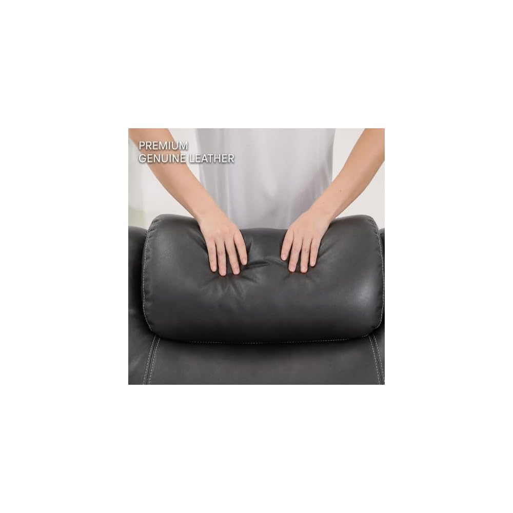 3-teiliges elektrisches Relaxsofa-Set aus echtem schwarzem Leder