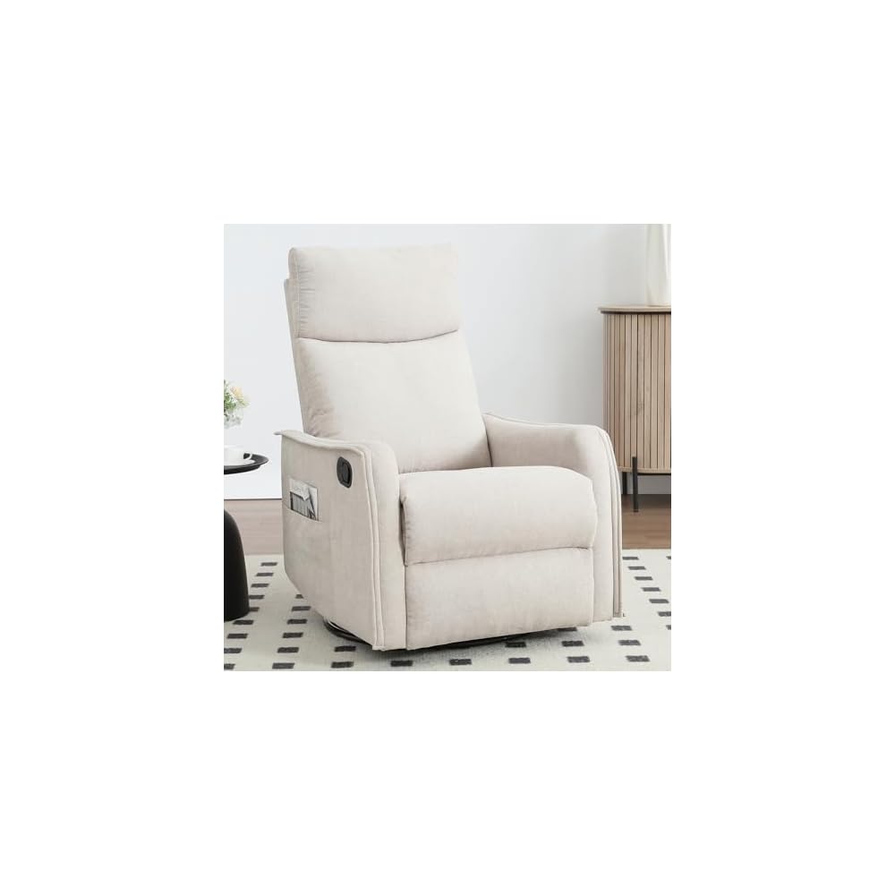 Swivel Rocker Recliner Chair, 360° Swivel Recliner with Heat and Massage, Rocker Recliner Nursery Glider Chair with Side Pockets for Living Room