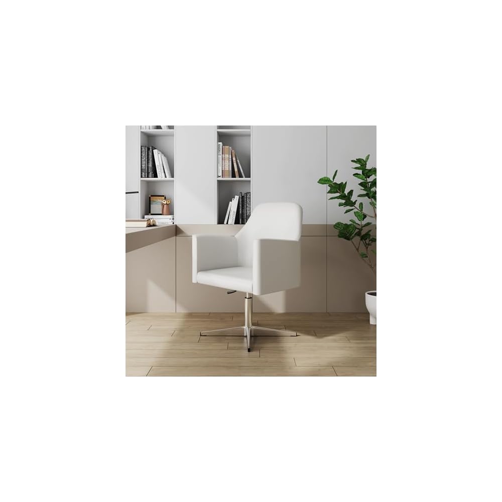 Pelo Modern Swivel Accent Chair with 360° Turn, Adjustable Height, Faux Leather Upholstery & Chrome Base, Unique Tight Welded Construction, Set of 2, White