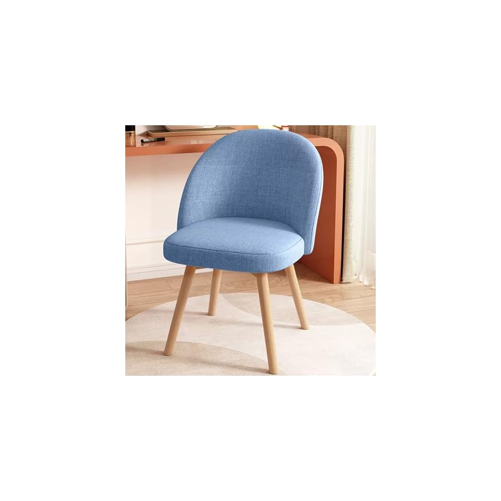 Blue Cotton Linen Swivel Vanity Chair with Back, Stylish Wood Legs for Bedroom & Beauty Room, Comfortable Makeup Chair, Modern Design, Home Decor Furniture