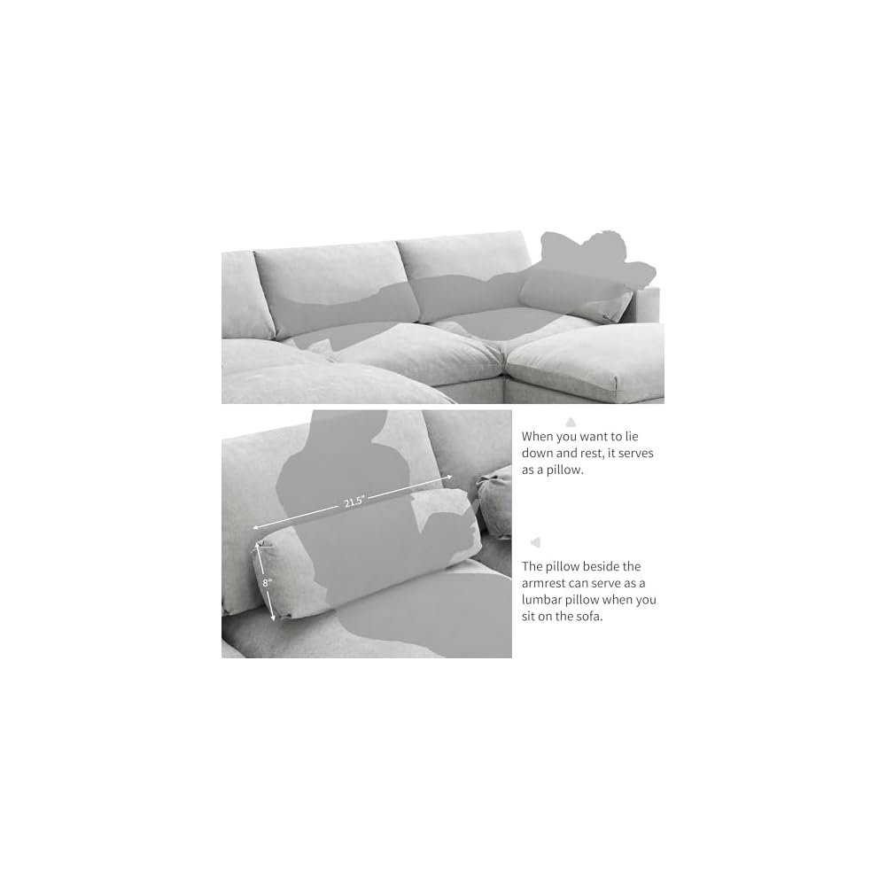 86.5" Sectional Sofa with Storage Pockets & Removable Ottomans, 5 Seat U Shaped Sleeper Cloud Couch Set, Convertible L-Shaped Chenille Upholstered SofaBed for Living Room and Apartment, Grey