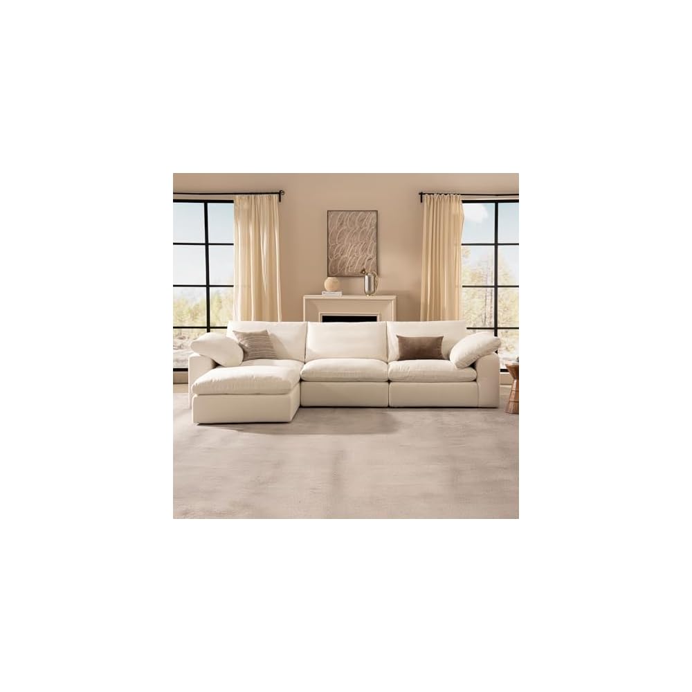 Cloud Couch Oversized Modular Sectional Sofa True Relax Comfy Couches Wide&Deep Seat Sofas for Living Room Metal Frame Furniture Sets, 3 Seater with Ottoman L Shaped 110.2" Width