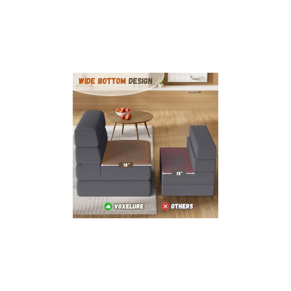 Folding Sofa Bed, One-Piece Foam Convertible Sleeper Chair, Grey, Single