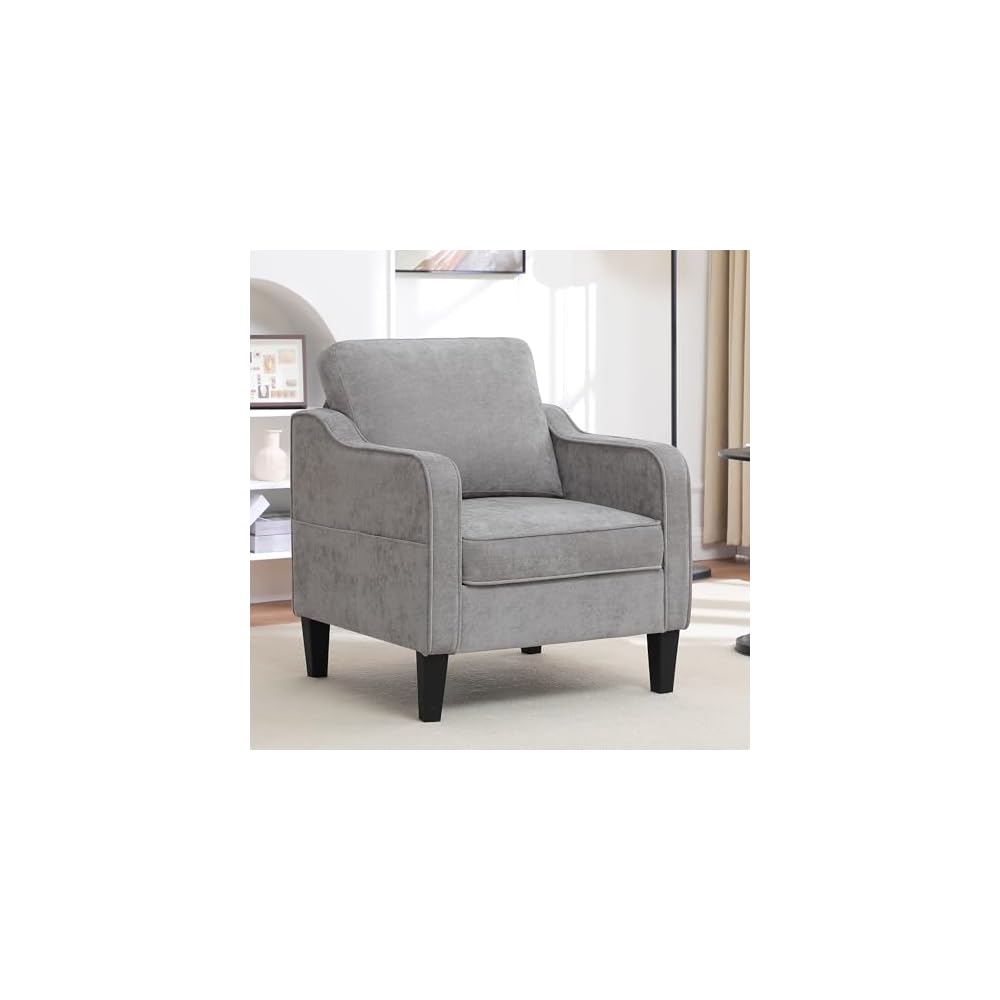 Akzentstuhl für das Wohnzimmer, Mid-Century moderner Lesesessel für das Schlafzimmer, gepolsterter Armlehnstuhl mit Seitentaschen, bequemer Einzelsessel für Büro, Wohnung, kleines Zimmer, Hellbraun