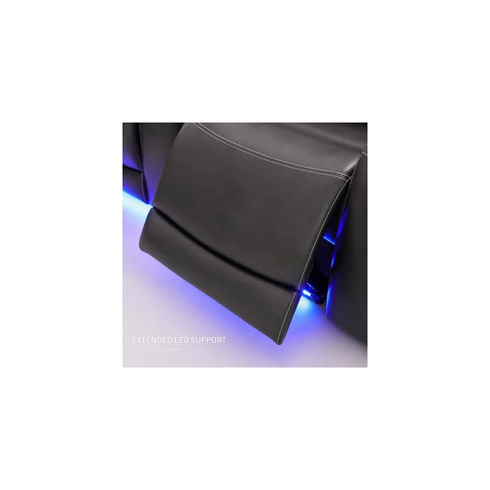 3-teiliges elektrisches Relaxsofa-Set aus echtem schwarzem Leder