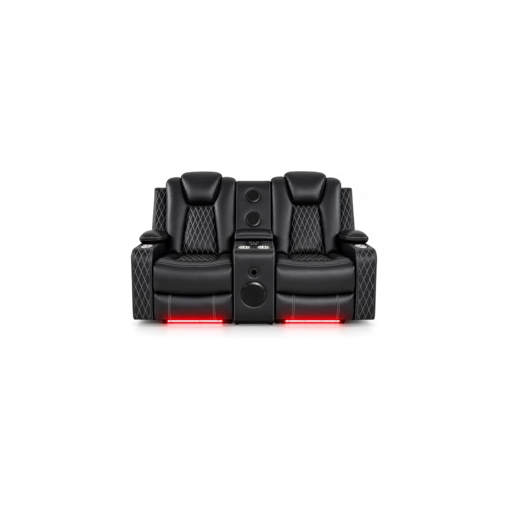 Chicago Power Reclining Loveseat,Premium Air Leather - Black